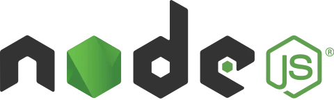 Le logo de Node.js : le mot node en gris foncé, dont le o est un hexagone vert, suivi d'un petit hexagone vert marqué JS