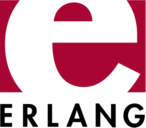 Le logo d'Erlang : le nom du langage en lettres noires, avec un e rouge